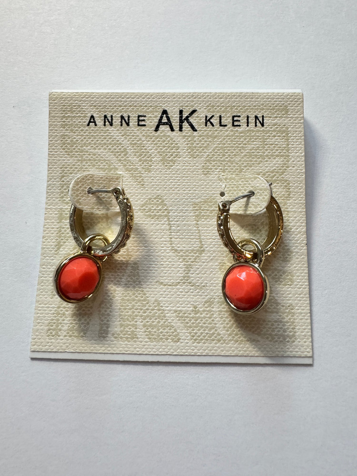 NWT Anne Klein · Gold-Tone Huggie Hoops · Coral-Look Charm Drop — photo 2