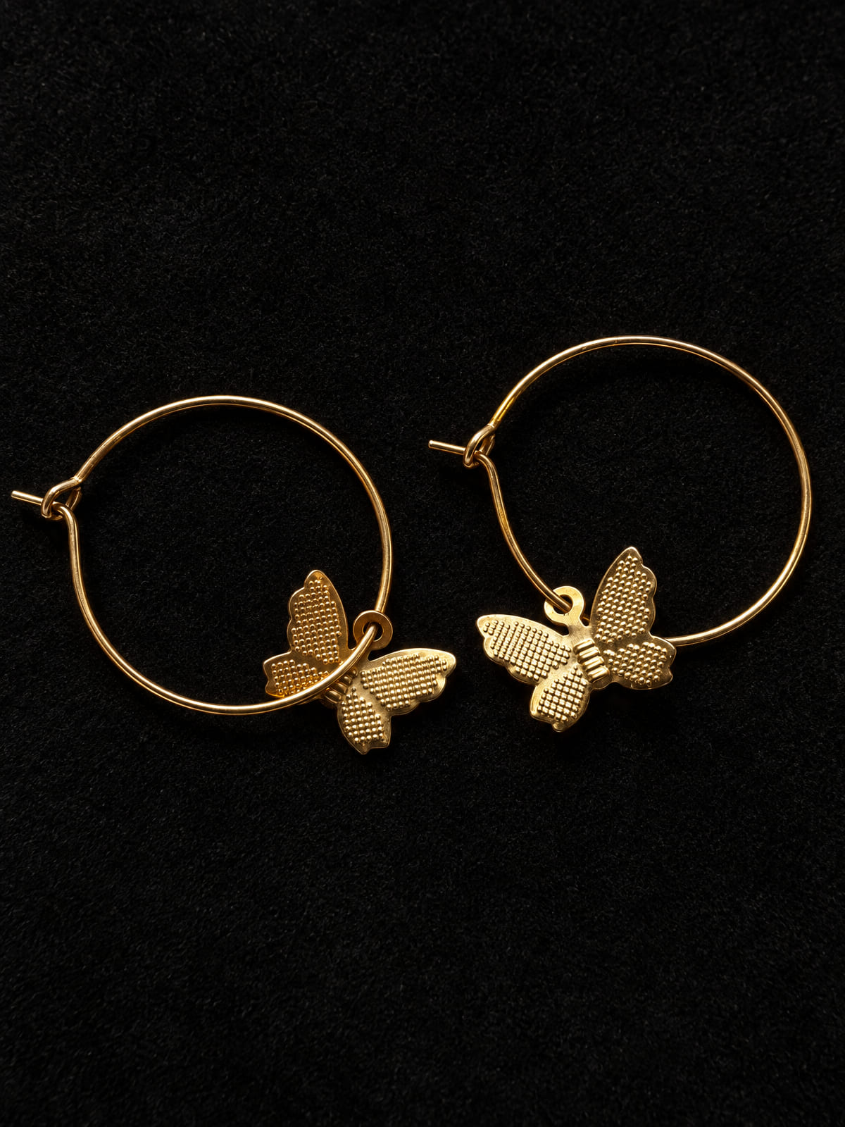 Gold-Tone Hoop Earrings · Butterfly Charm · Latch Closure
