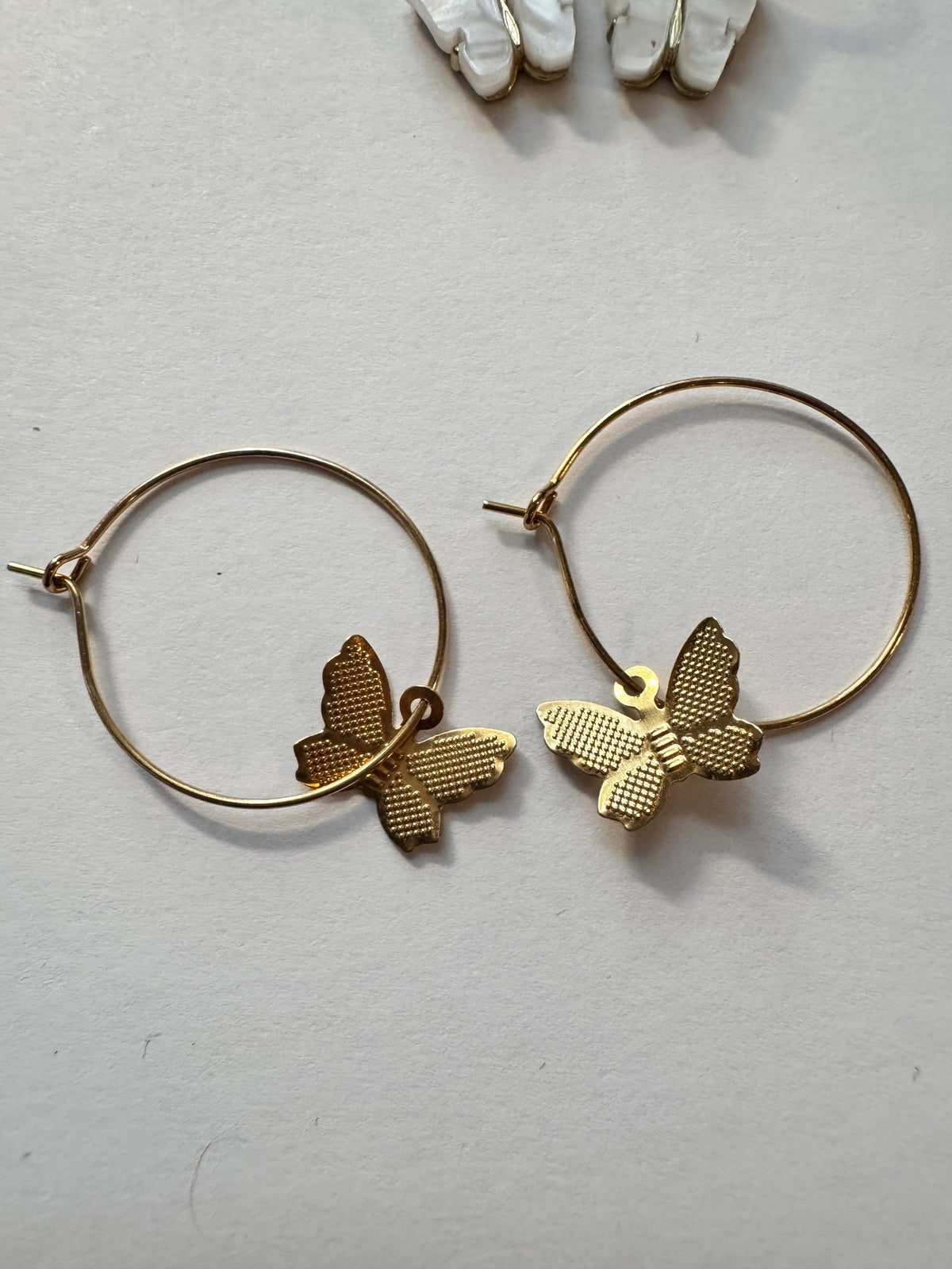 Gold-Tone Hoop Earrings · Butterfly Charm · Latch Closure — photo 2
