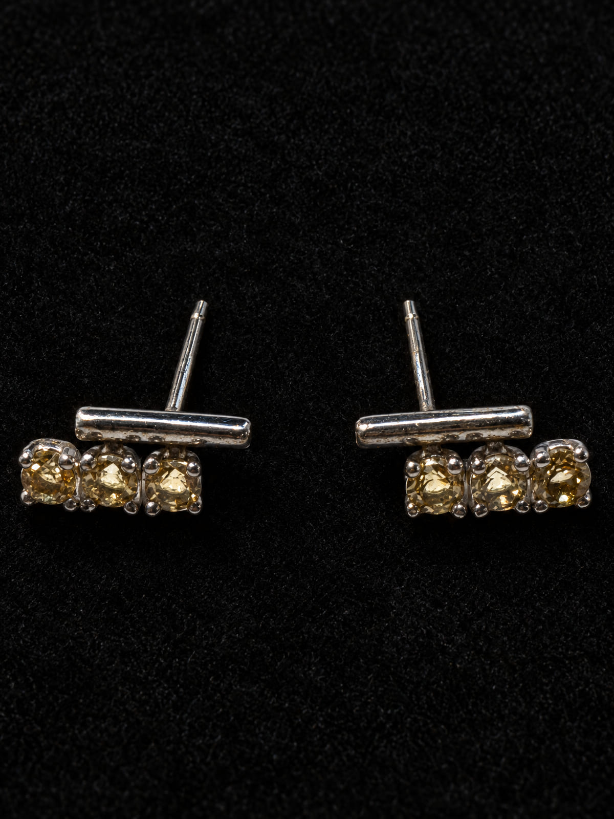 Bar & Crystal Stud Earrings · Three-Stone Row · Silver-Tone Minimal