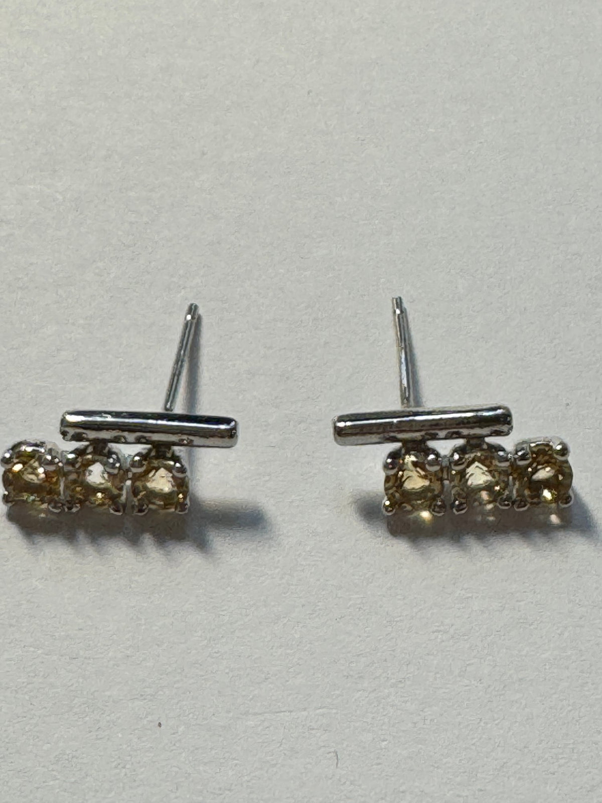 Bar & Crystal Stud Earrings · Three-Stone Row · Silver-Tone Minimal — photo 2