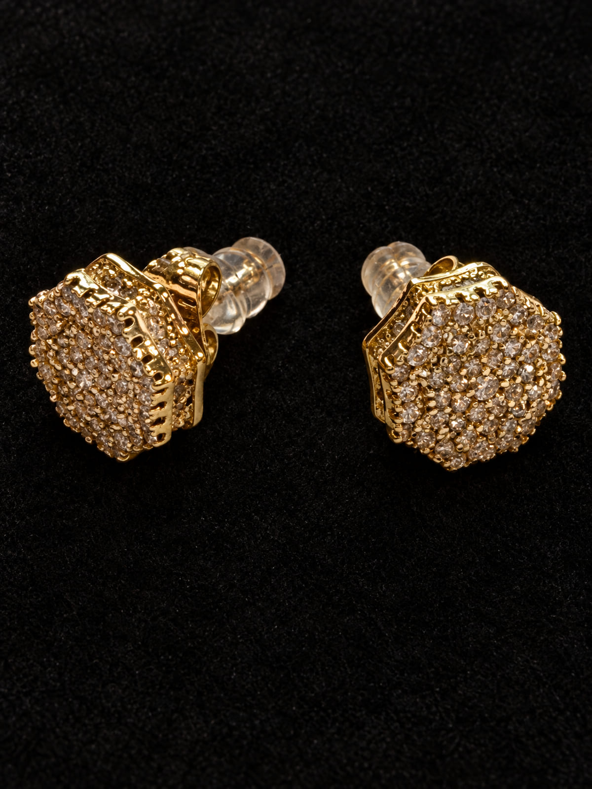 Gold-Tone Pavé Studs · Hexagonal Rhinestone · Screw-Back