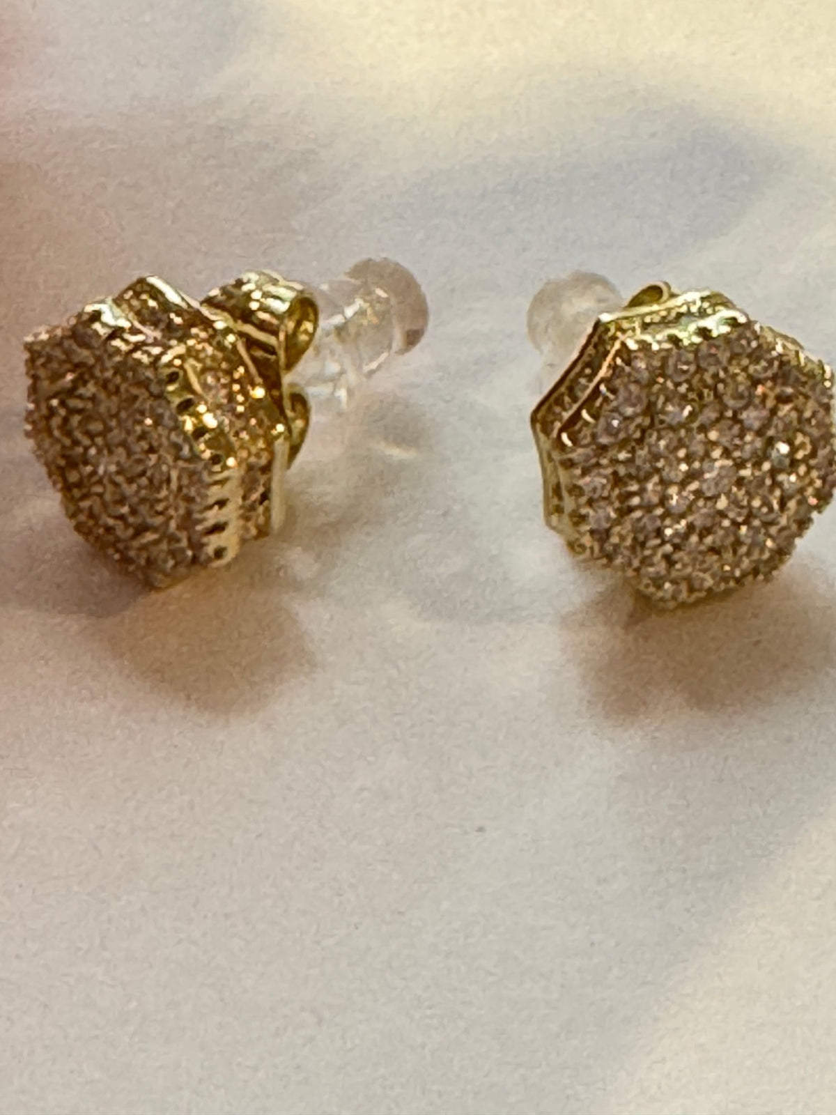 Gold-Tone Pavé Studs · Hexagonal Rhinestone · Screw-Back — photo 2