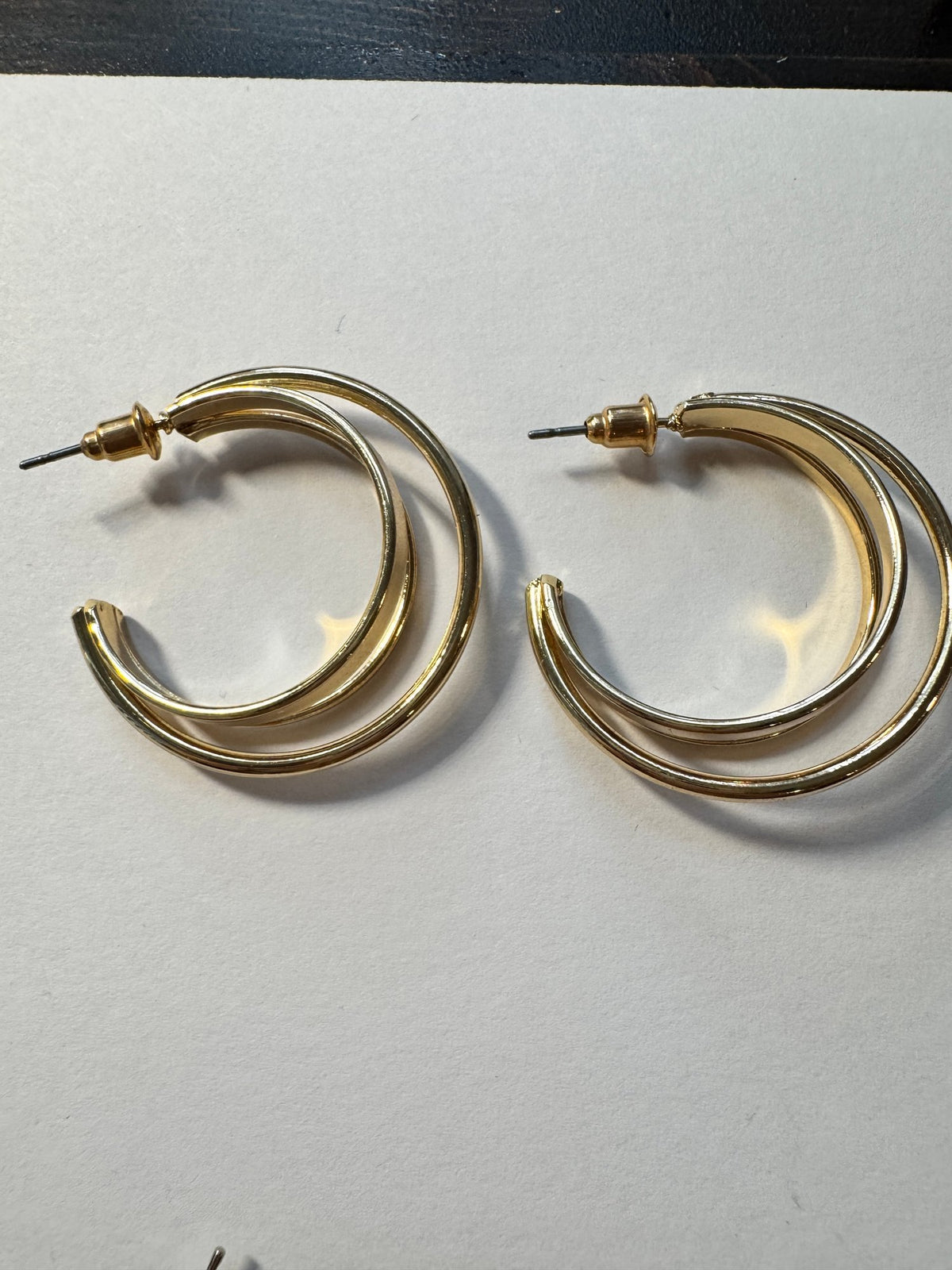 Triple Hoop Earrings · Gold-Tone Statement · Post Back — photo 2