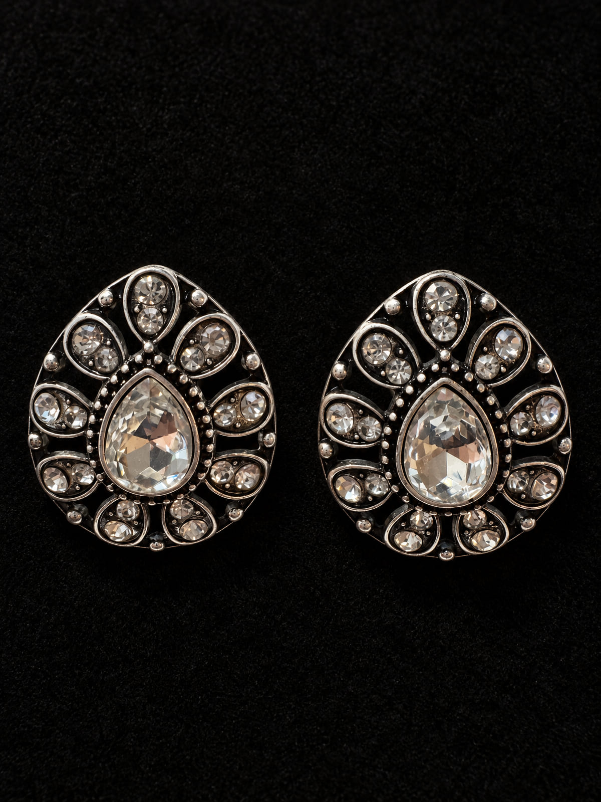 Crystal Teardrop Studs · Statement · Silver-Tone Rhinestone