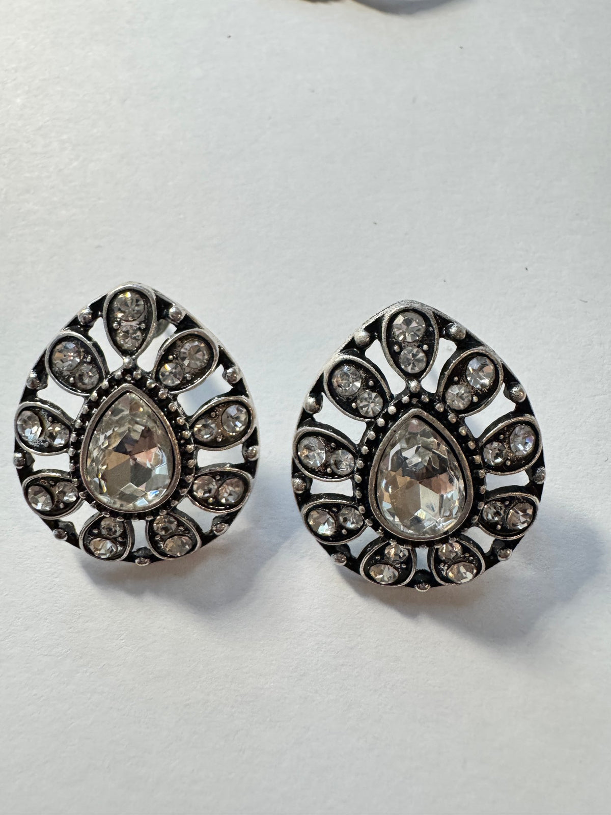 Crystal Teardrop Studs · Statement · Silver-Tone Rhinestone — photo 2