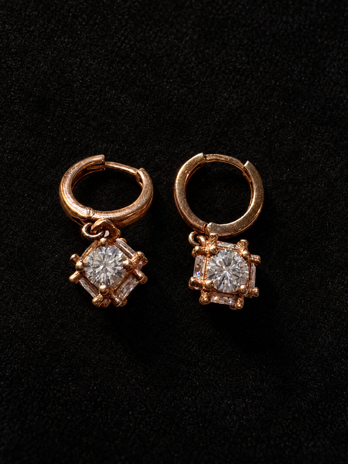 Huggie Hoops · Crystal-Look Drop Charm · Rose Gold-Tone Clear Crystal