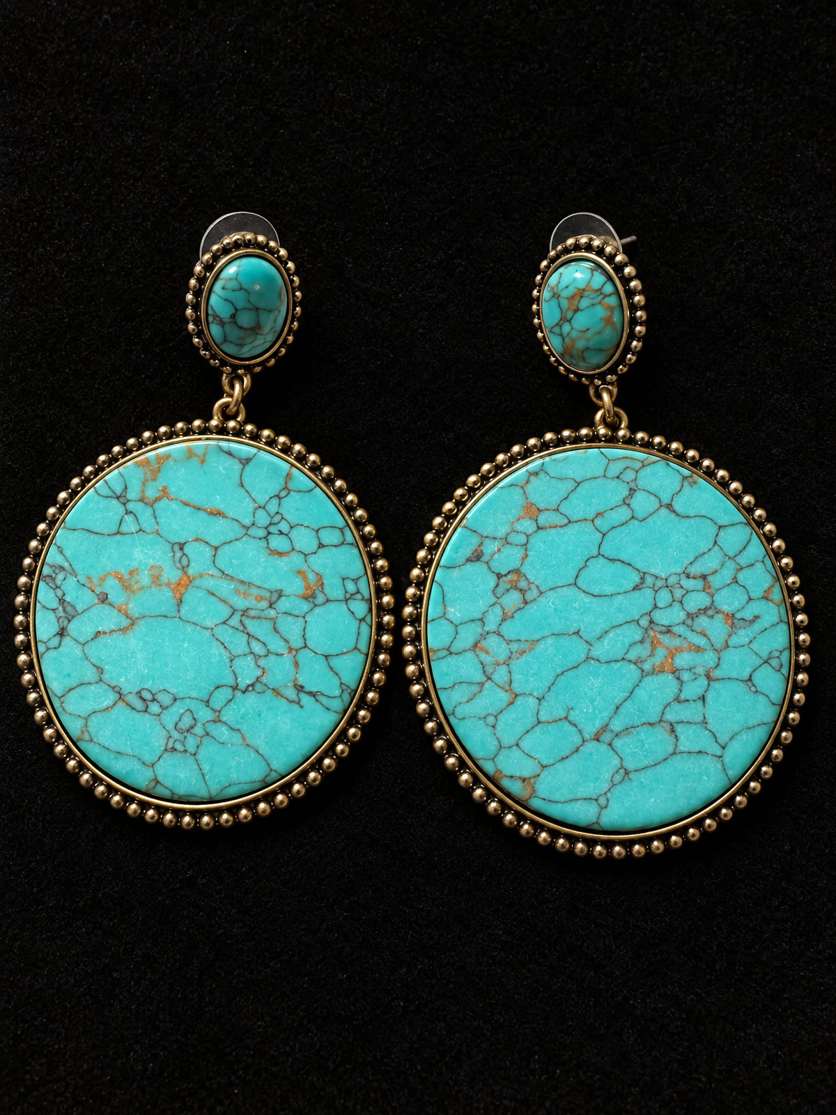 Round Drop Earrings · Southwestern-Style · Turquoise-Color Gold-Tone