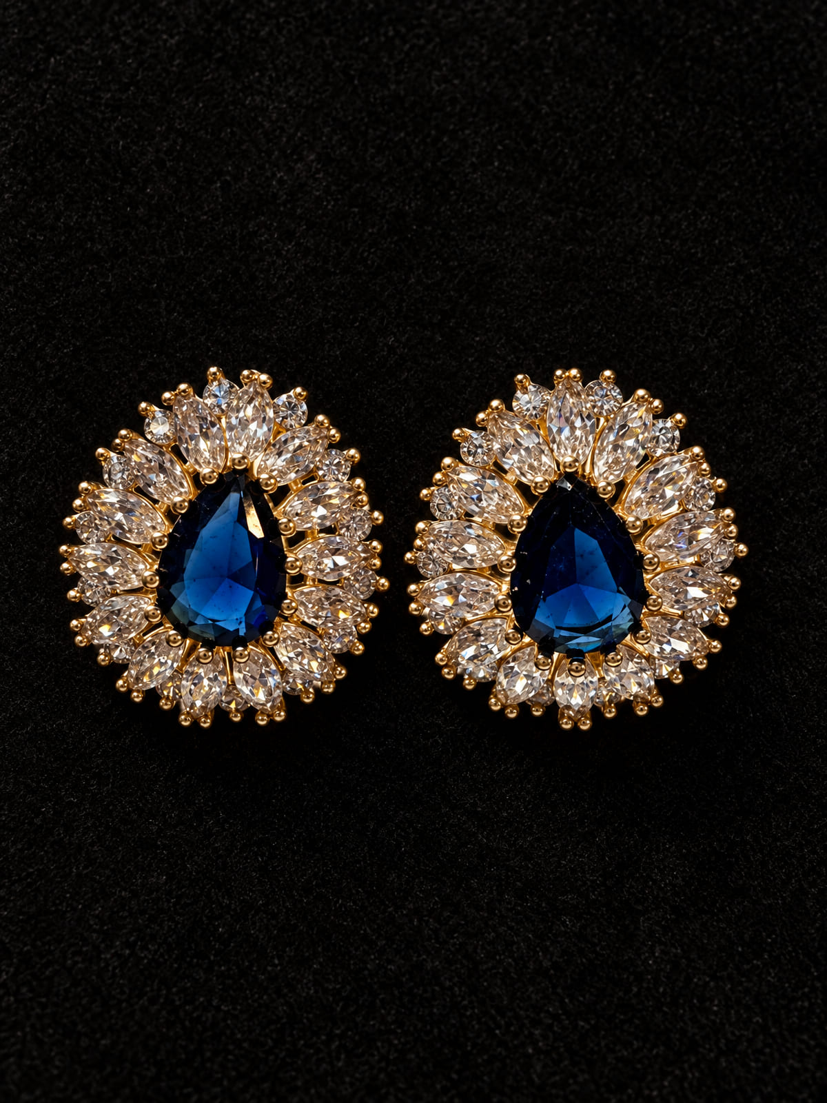 Statement Earrings · Blue Crystal-Look & Gold-Tone · Post-Back