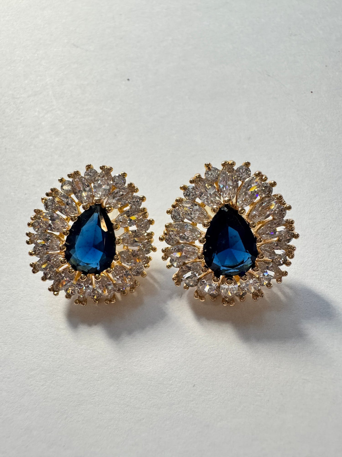 Statement Earrings · Blue Crystal-Look & Gold-Tone · Post-Back — photo 2