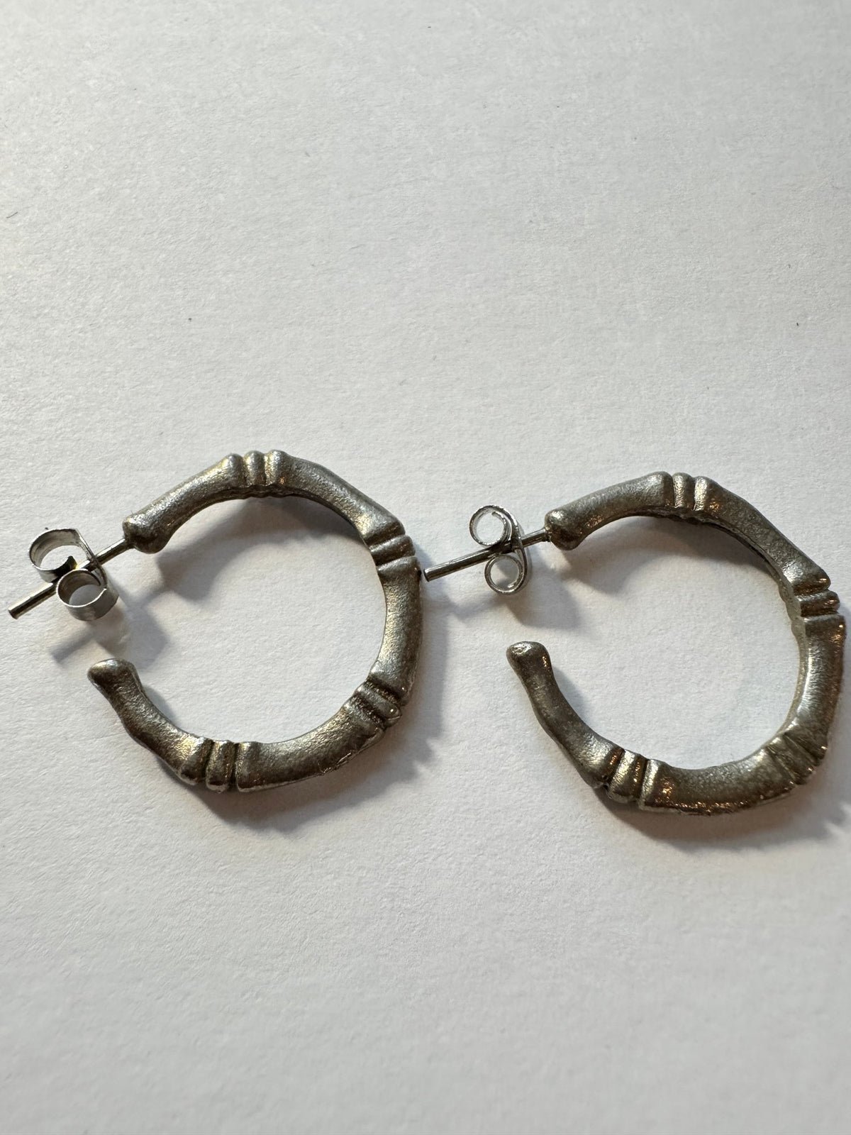 Chunky Hoop Earrings · Bamboo-Style Silver-Tone · Post Back — photo 2
