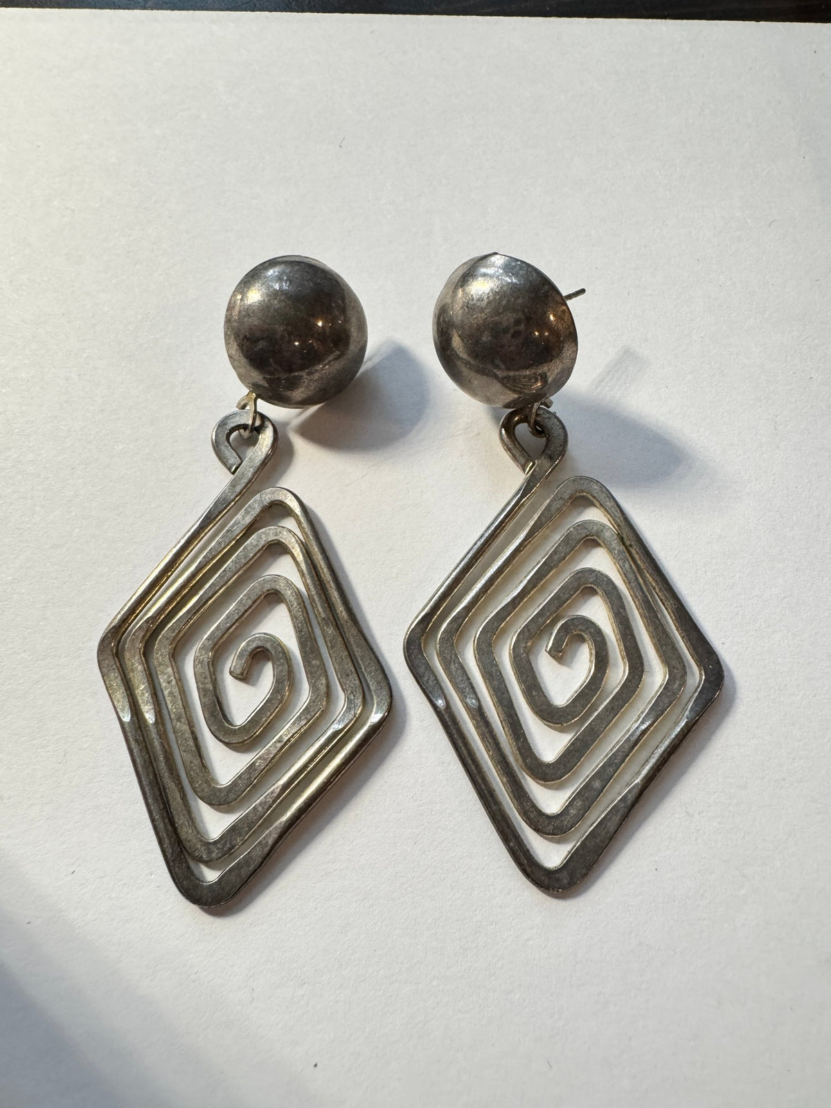 Square Spiral Drop Earrings · Statement · Silver-Tone Dome Post — photo 2