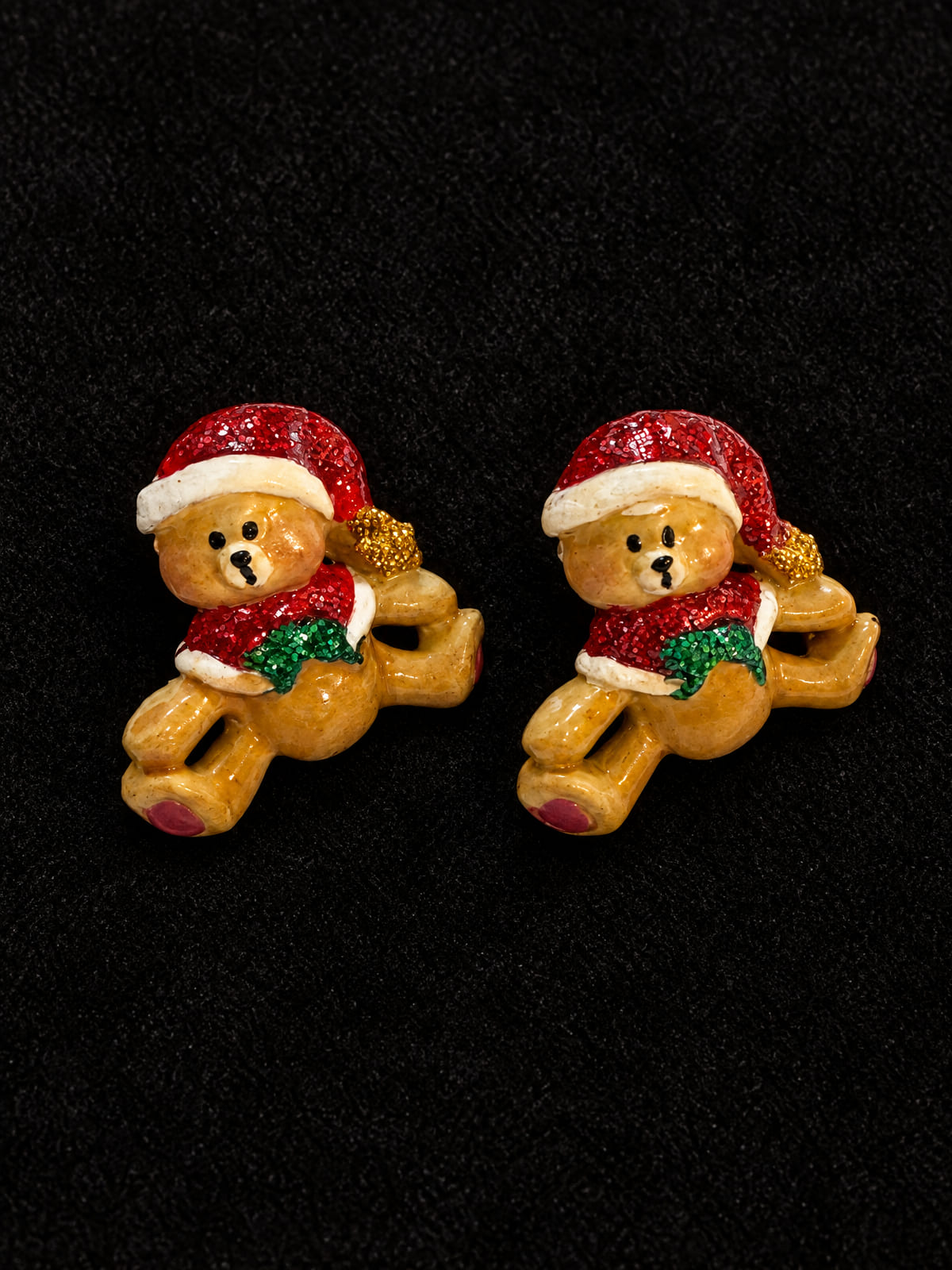 Christmas Teddy Bear Earrings · Holiday · Resin Glitter Post