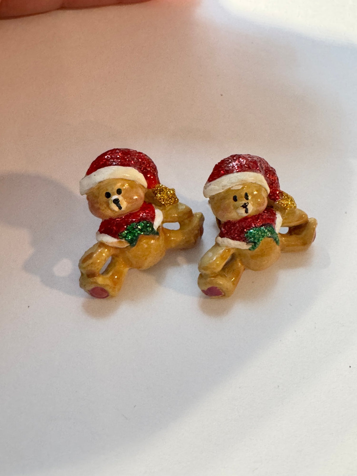 Christmas Teddy Bear Earrings · Holiday · Resin Glitter Post — photo 2