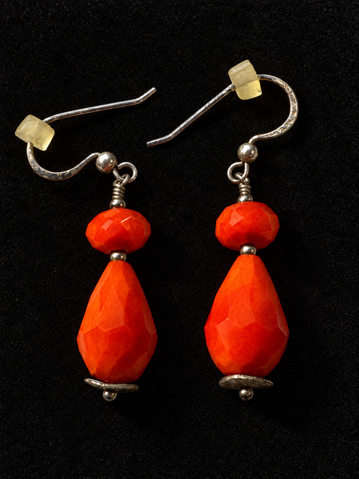 Dangle Earrings · Boho Faceted Coral-Color Beads · Silver-Tone Hooks