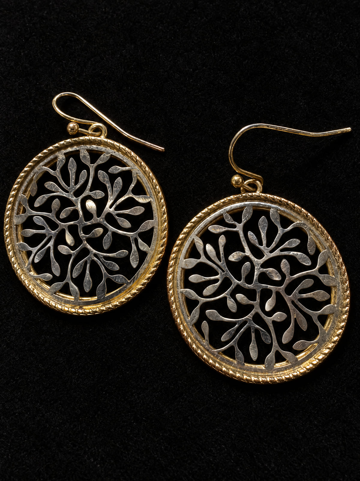Dangle Earrings · Boho Two-Tone Branch & Leaf Filigree · Hook