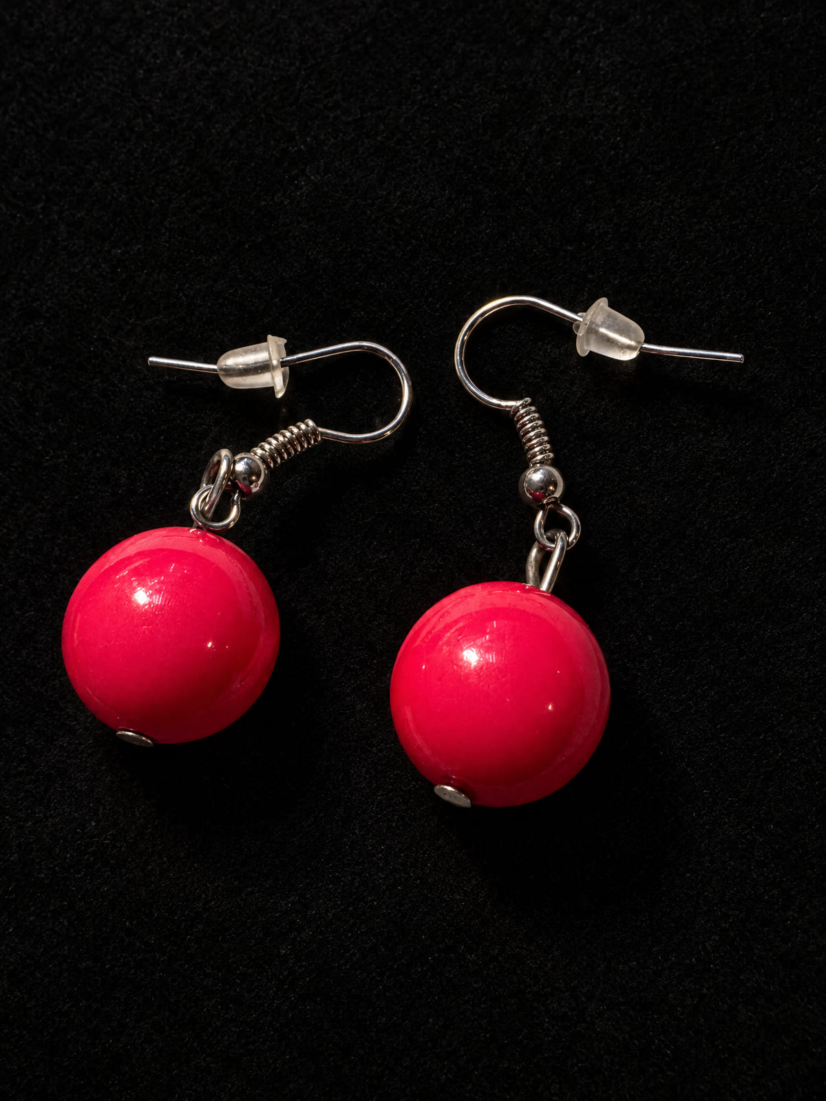 Round Bead Dangles · Boho · Hot Pink Bead Silver-Tone Hooks
