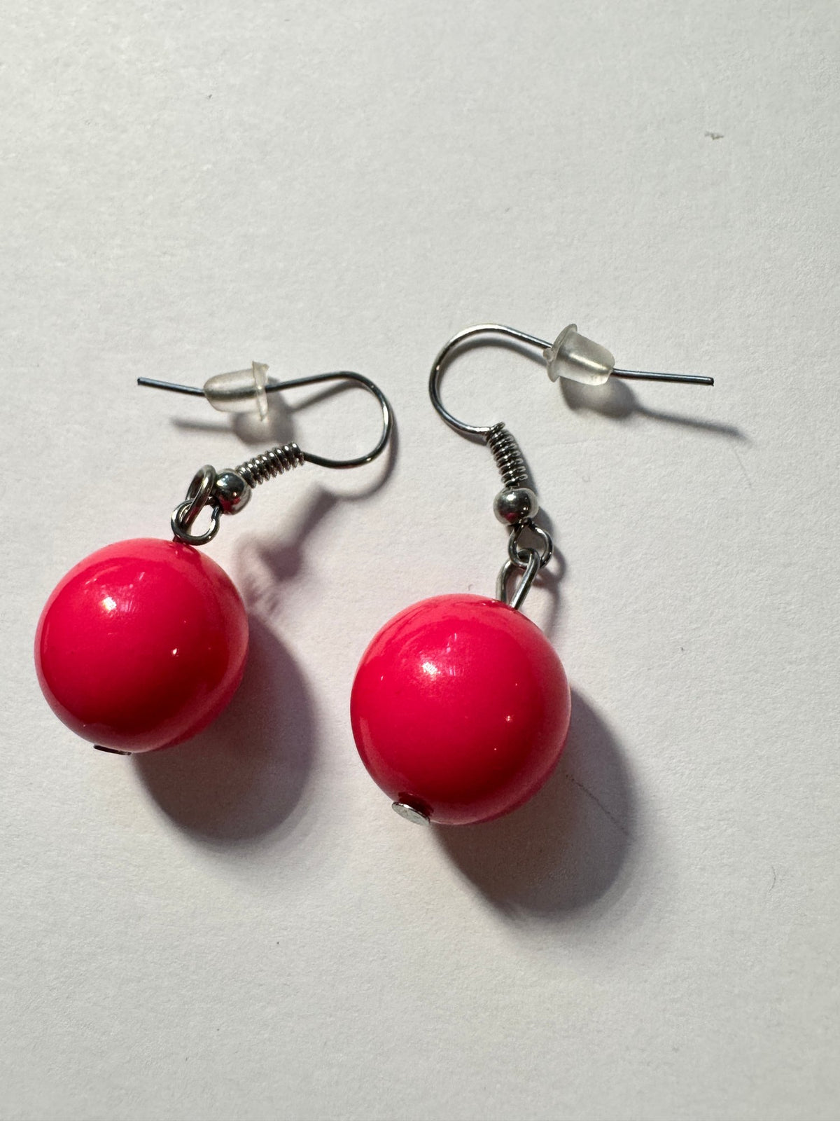 Round Bead Dangles · Boho · Hot Pink Bead Silver-Tone Hooks — photo 2