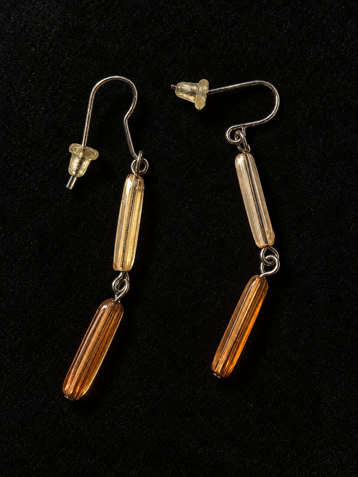 Dangle Earrings · Boho · Amber & Champagne Faceted Glass Silver-Tone