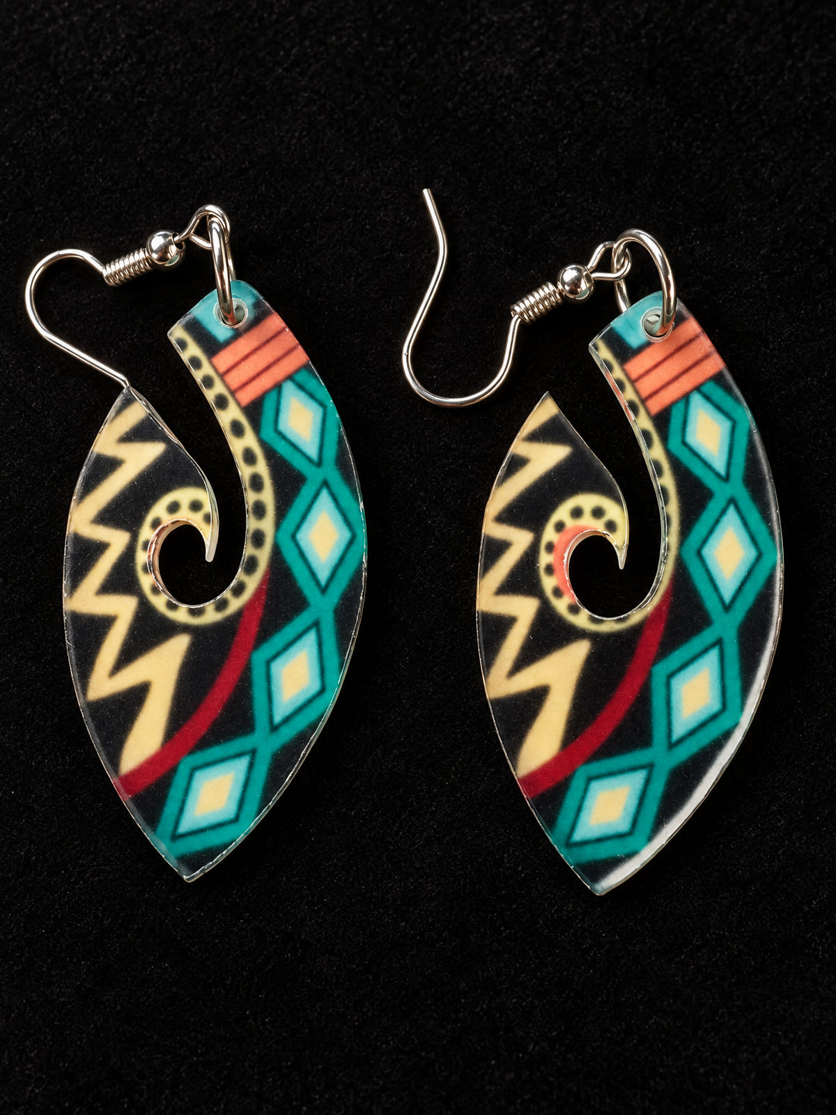 Dangle Earrings · Southwestern-Style · Black Teal Acrylic Hook