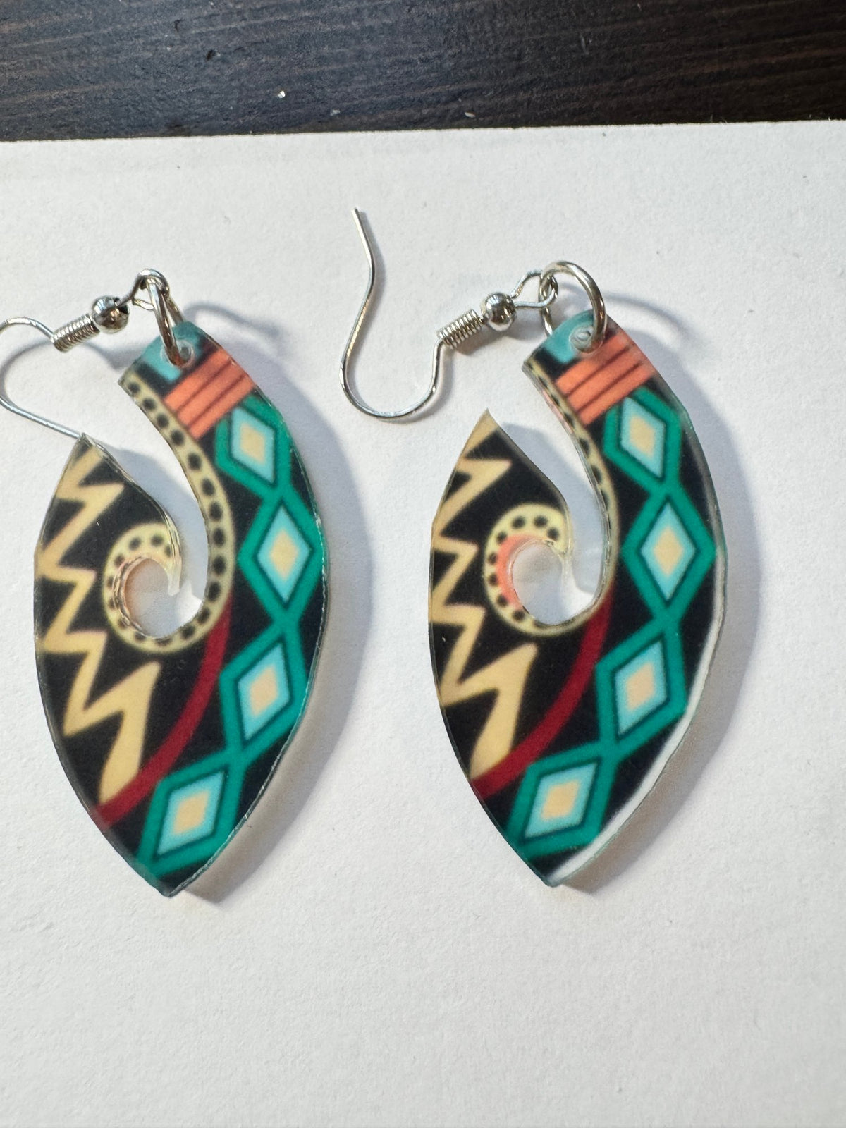 Dangle Earrings · Southwestern-Style · Black Teal Acrylic Hook — photo 2
