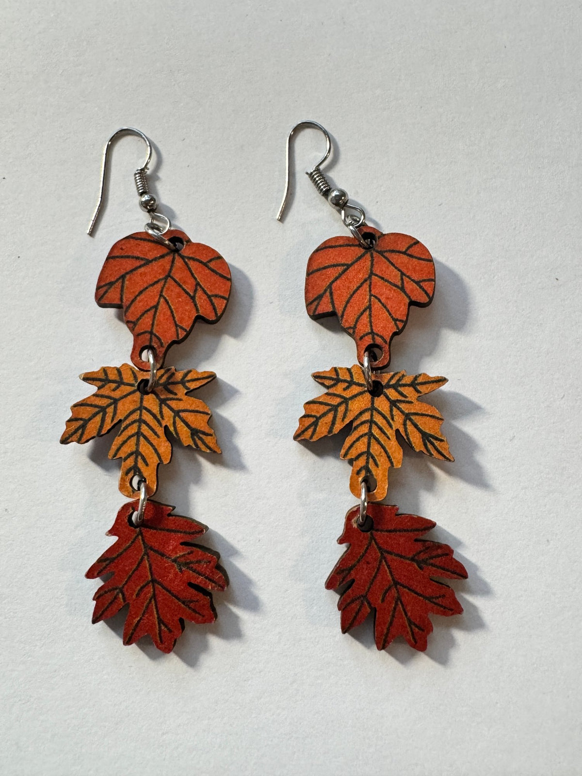 Fall Leaf Dangles · Boho Wood-Look · Burnt Orange Amber Red — photo 2