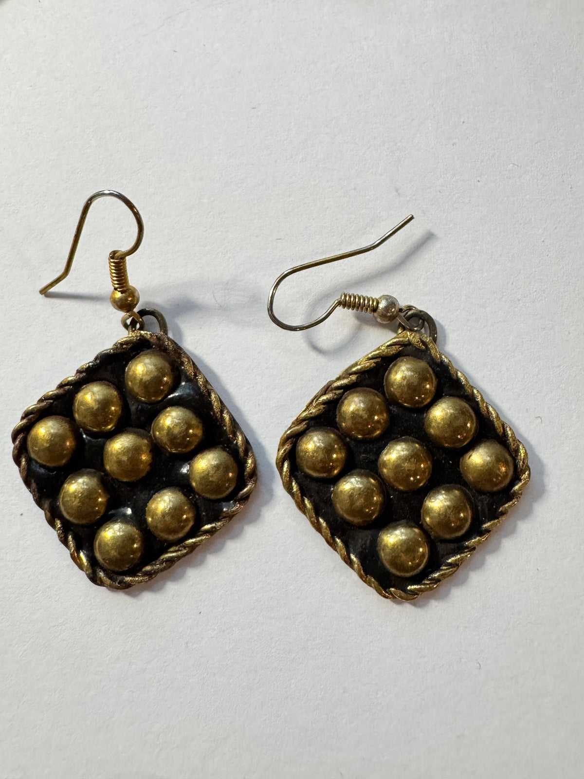 Dangle Earrings · Boho Gold-Tone Dome · Black Enamel Diamond-Shape — photo 2