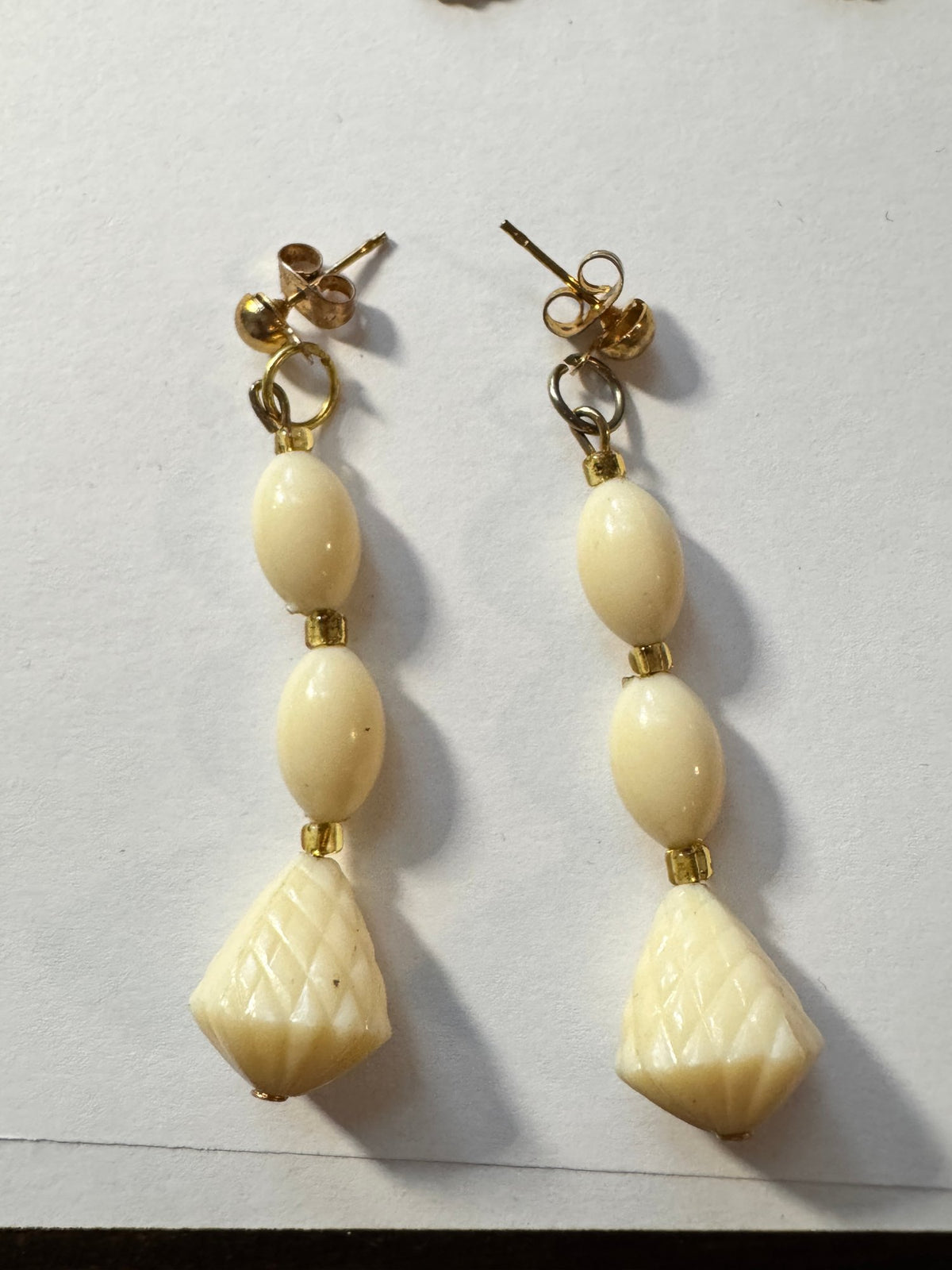 Dangle Drop Earrings · Boho · Ivory-Color Bead & Gold-Tone — photo 2