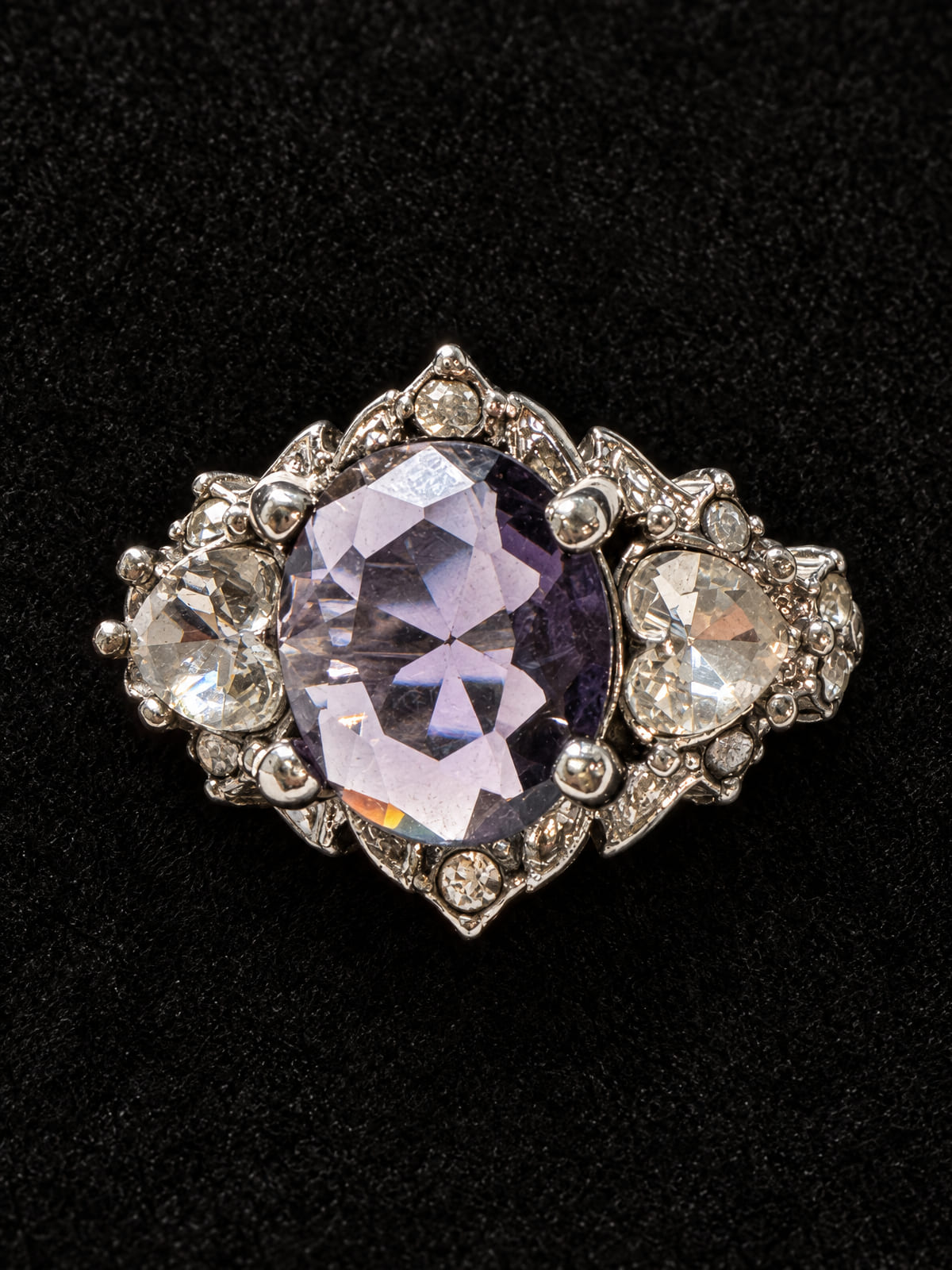 Victorian-Style Ring · Lavender Crystal & Rhinestones · Size 7