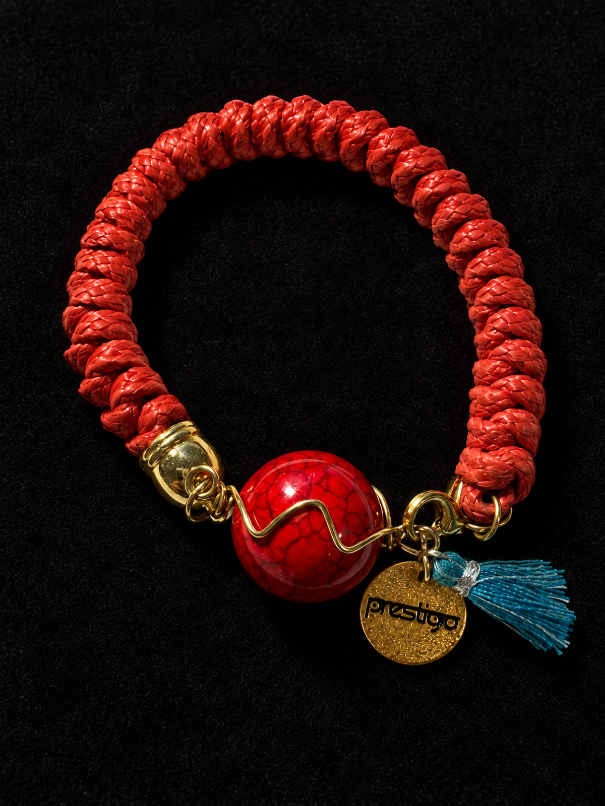 Prestigio Bracelet · Boho Red Braided Cord · Gold-Tone Ball Charm