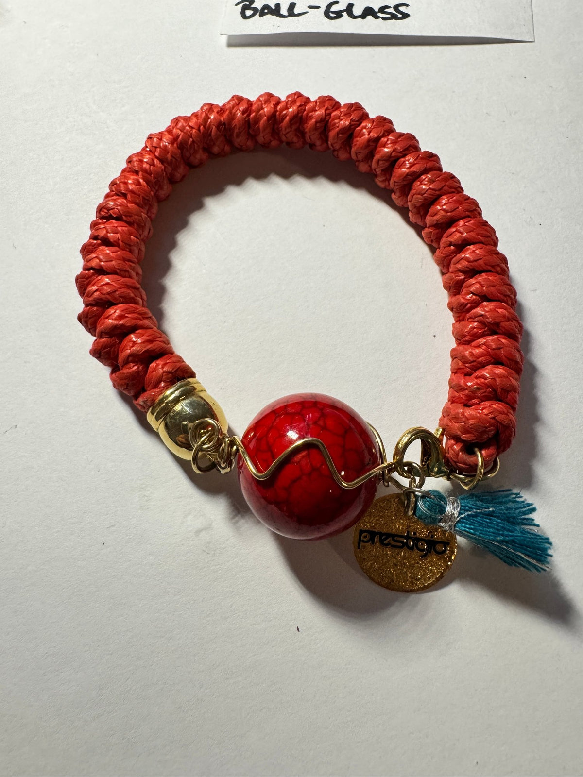 Prestigio Bracelet · Boho Red Braided Cord · Gold-Tone Ball Charm — photo 3