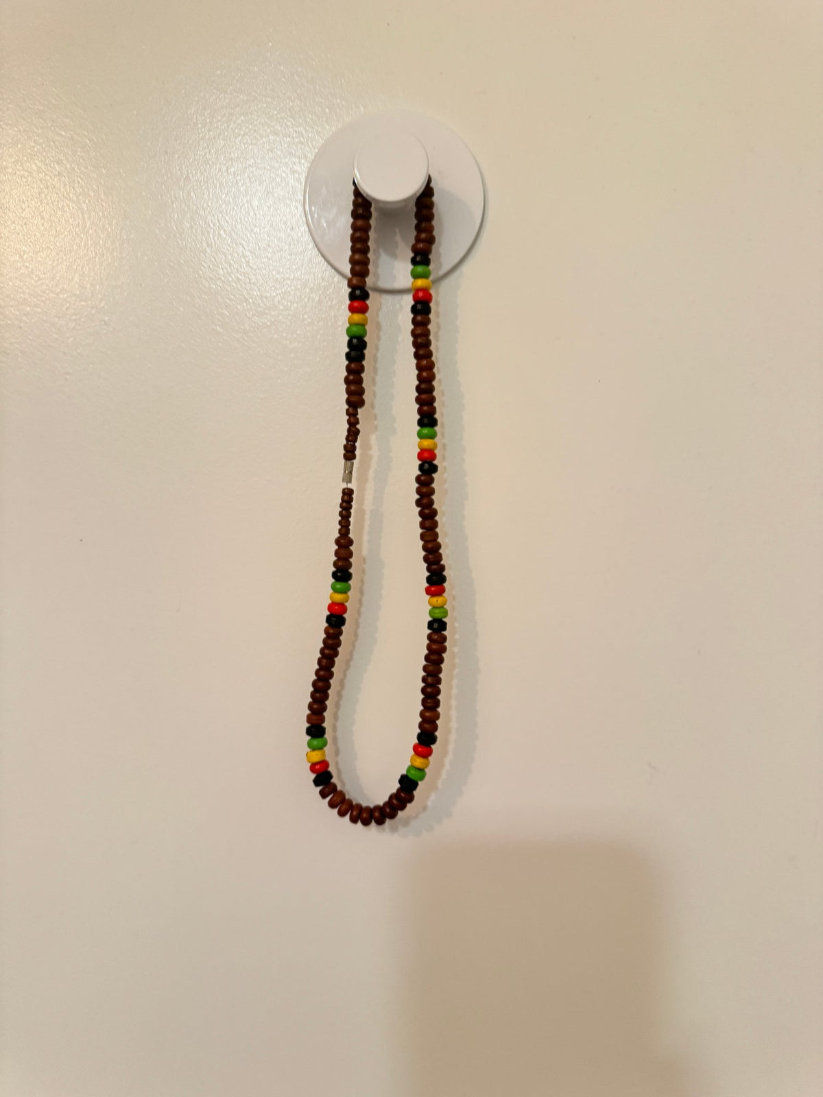 Wood-Look & Glass Bead Necklace · Red, Gold & Green · Multicolor Boho — photo 2