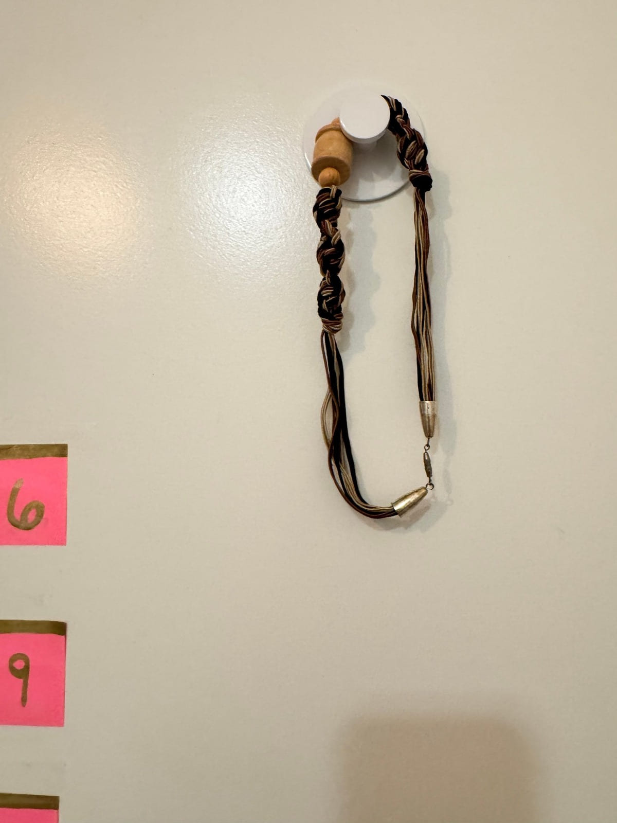 Braided Cord Necklace · Boho · Natural Wood-Look Bead Centerpiece — photo 2