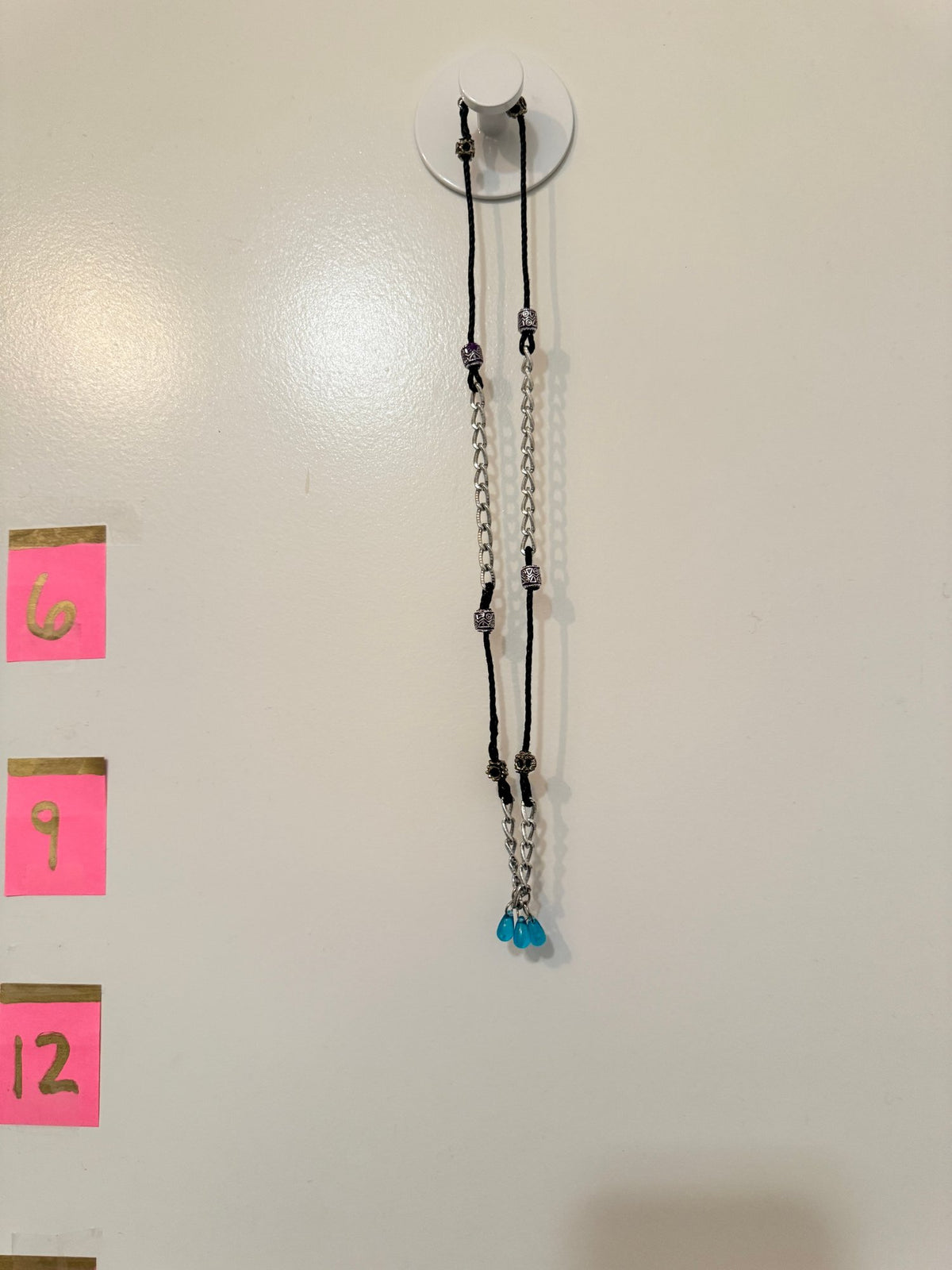 Boho Beaded Necklace · Silver-Tone Chain & Black Cord · Blue Glass — photo 2