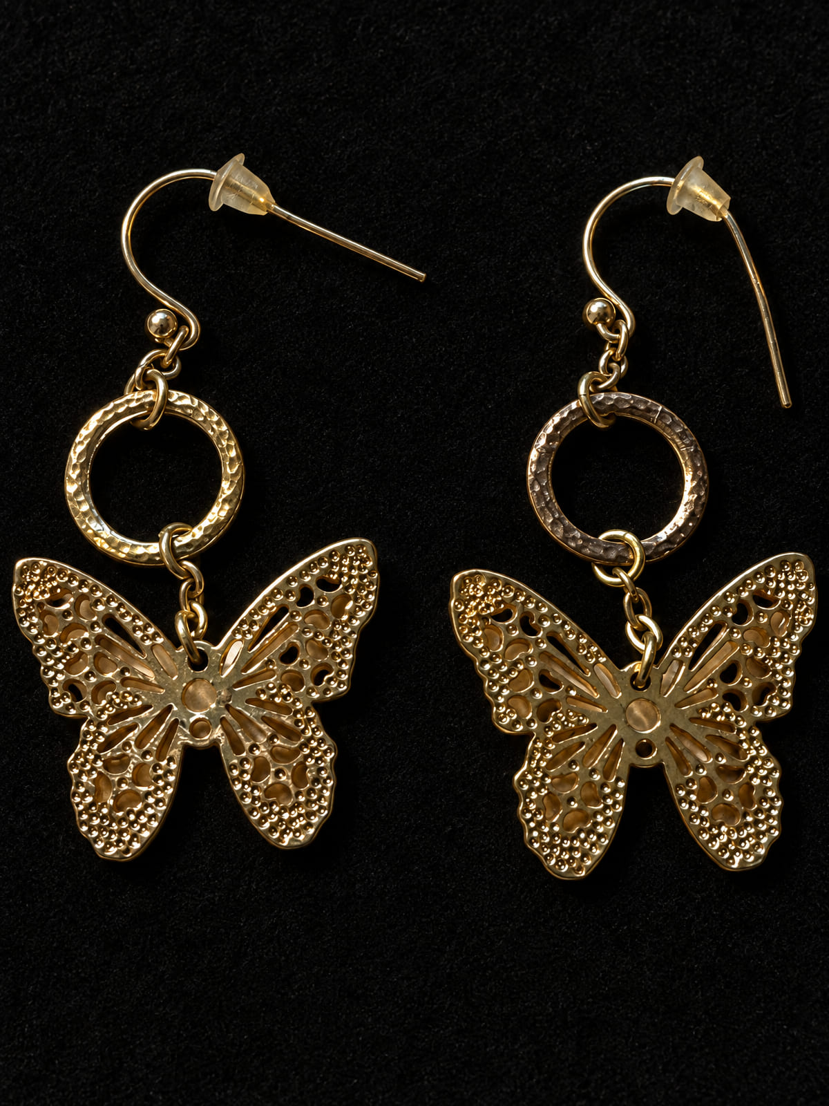 Gold-Tone Filigree Butterfly Dangles · Y2K · Fish-Hook Earrings