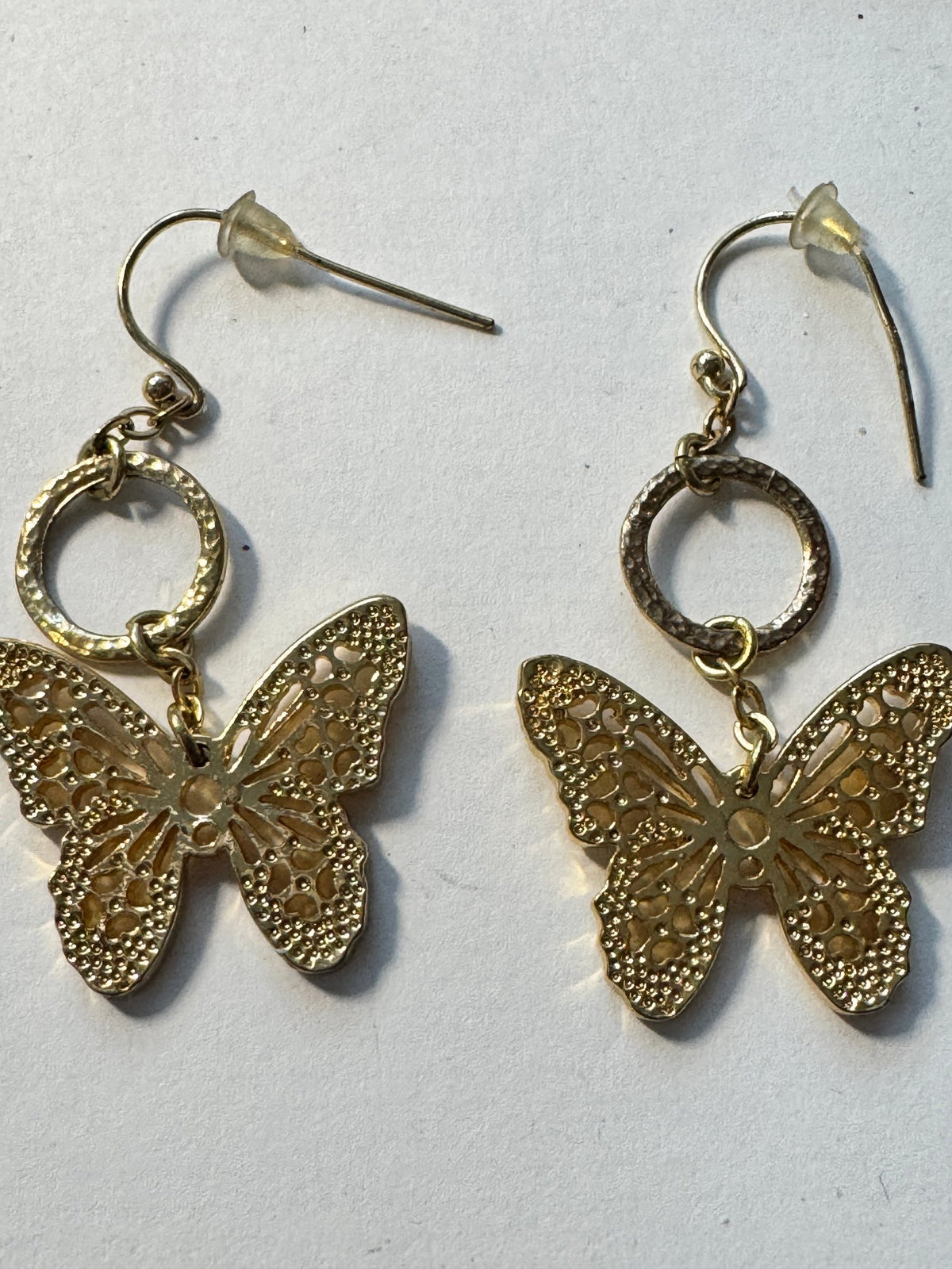 Gold-Tone Filigree Butterfly Dangles · Y2K · Fish-Hook Earrings — photo 2