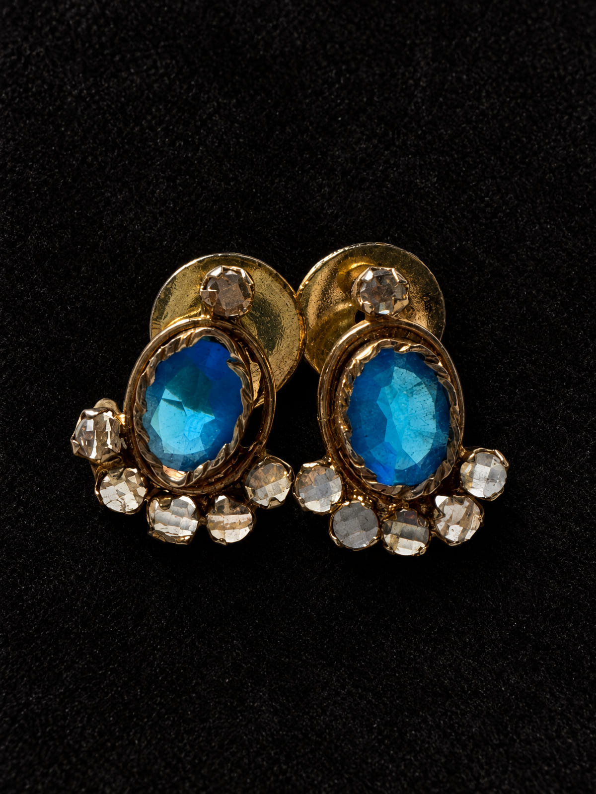 Screw-Back Earrings · Mid-century-style · Gold-Tone Blue Crystal