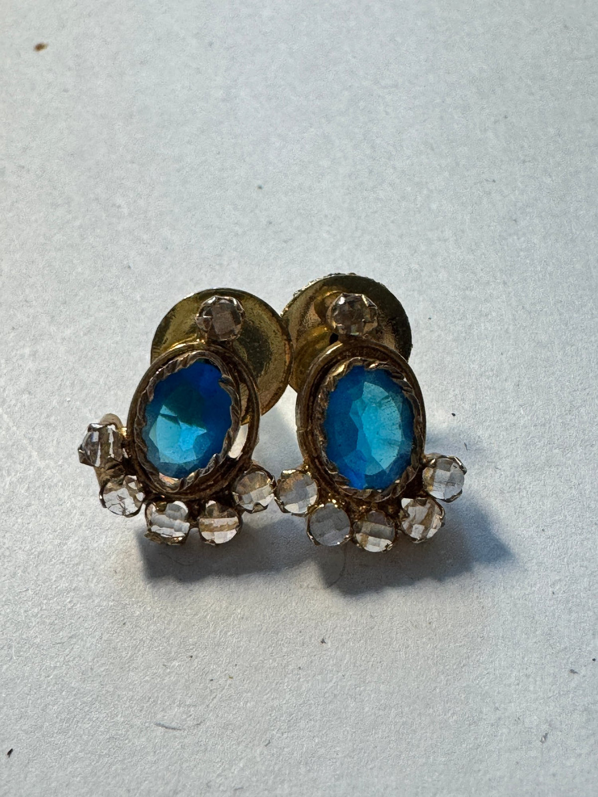 Screw-Back Earrings · Mid-century-style · Gold-Tone Blue Crystal — photo 2