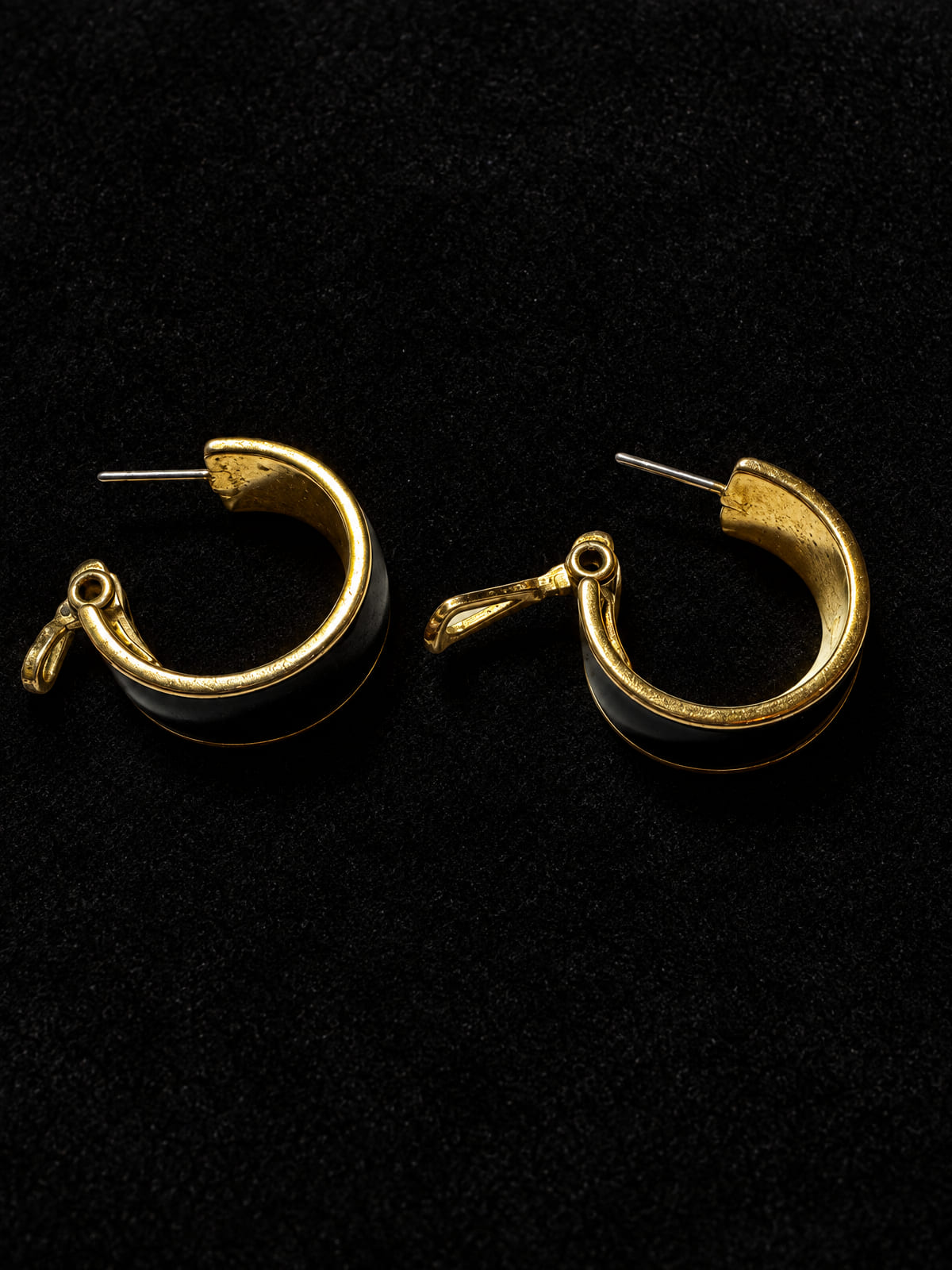Gold-Tone & Black Enamel Hoop Earrings · Classic · Post