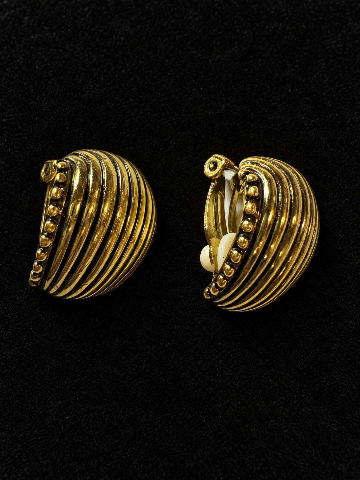 Gold-Tone Dome Clip-Ons · Ribbed Beaded Edge · Statement Earrings