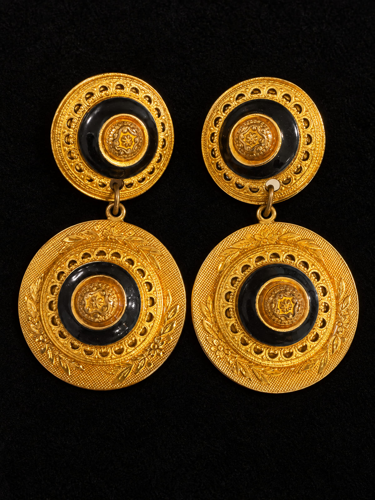 Patti Horn · Victorian-Style Drop Clip-On Earrings · Gold-Tone & Black
