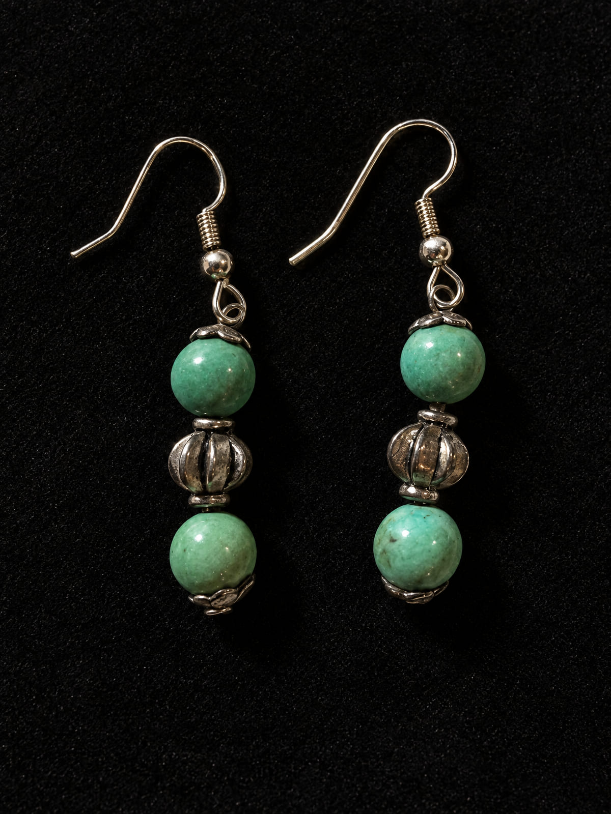 Dangle Earrings · Turquoise-Color Bead & Silver-Tone · Fish-Hook