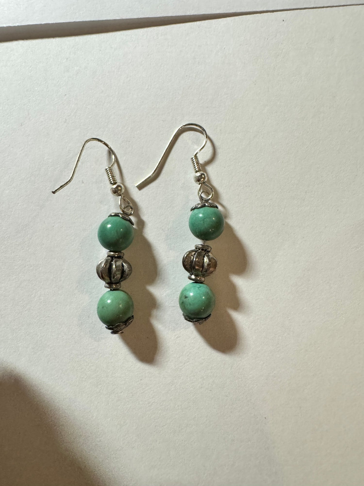 Dangle Earrings · Turquoise-Color Bead & Silver-Tone · Fish-Hook — photo 2