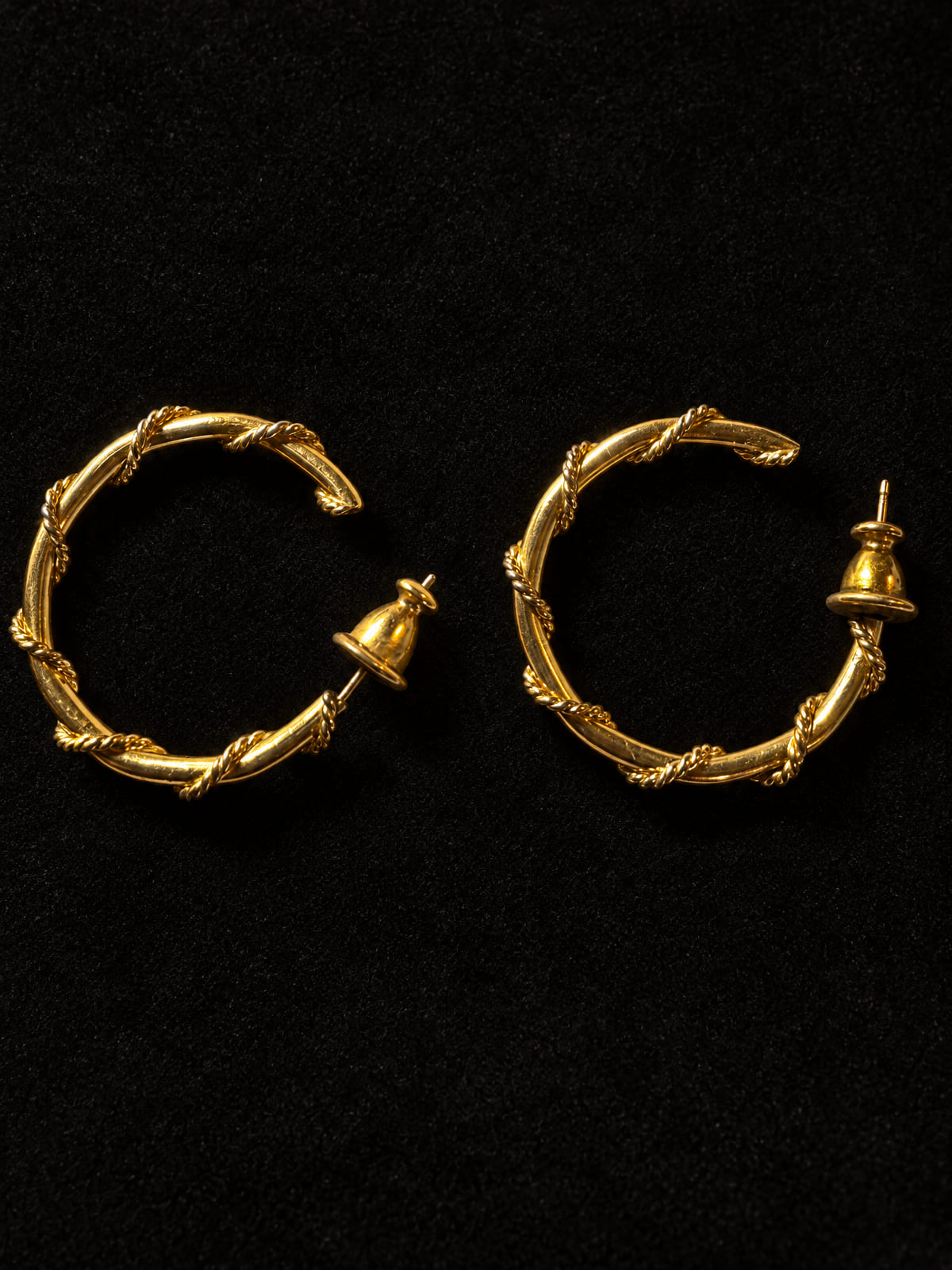 Gold-Tone Rope-Wrap Hoop Earrings · Classic · Post-Back