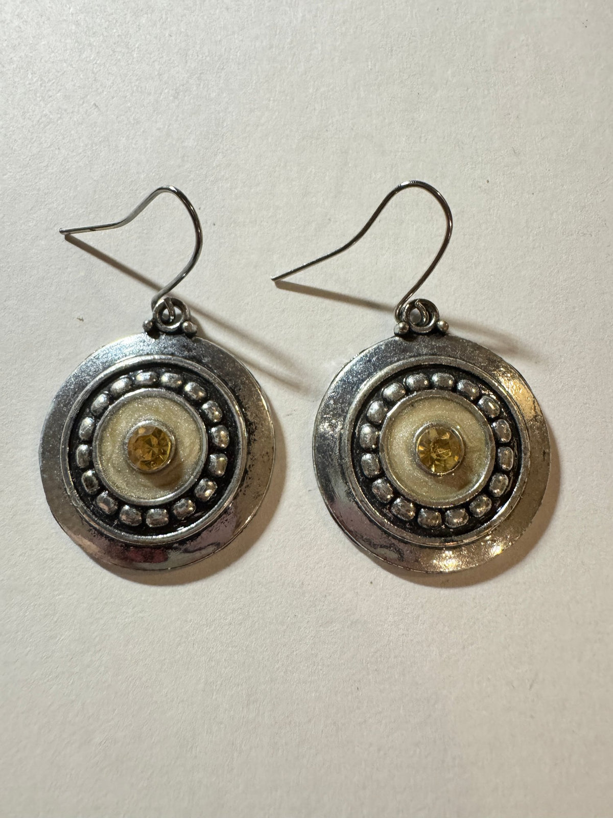 Dangle Earrings · Silver-Tone Disc · Amber Crystal Center — photo 2