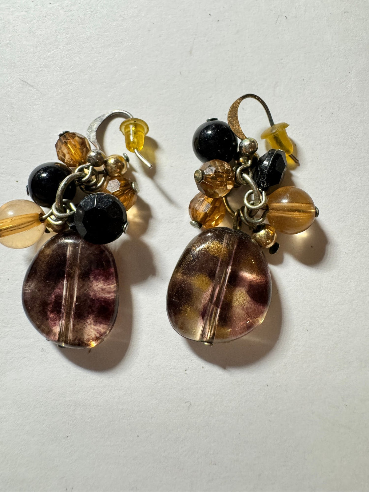 Dangle Earrings · Boho Cluster · Purple-Look Glass & Amber-Color Bead — photo 2