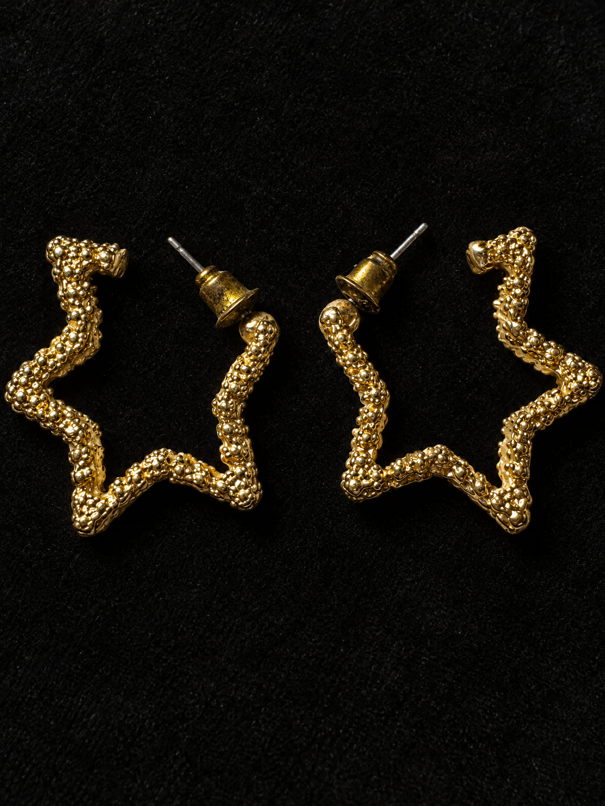 Star Hoop Earrings · Gold-Tone Textured Statement · Studs