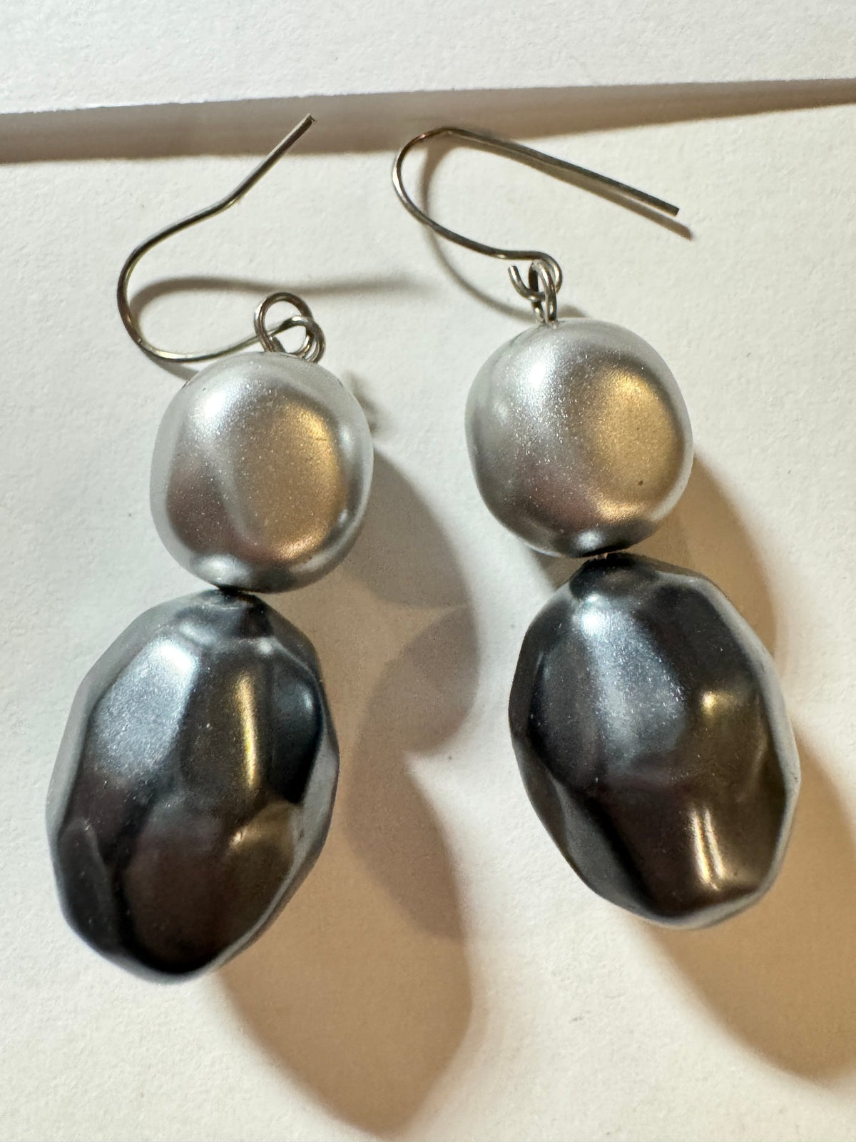 Dangle Earrings · Silver-Tone & Charcoal Baroque Bead Drop — photo 2