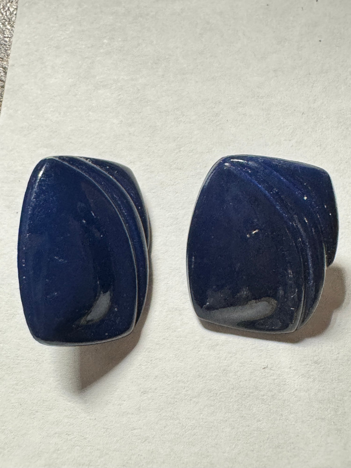 Navy Blue Carved Cabochon · Statement Clip-On Earrings · Bold — photo 2
