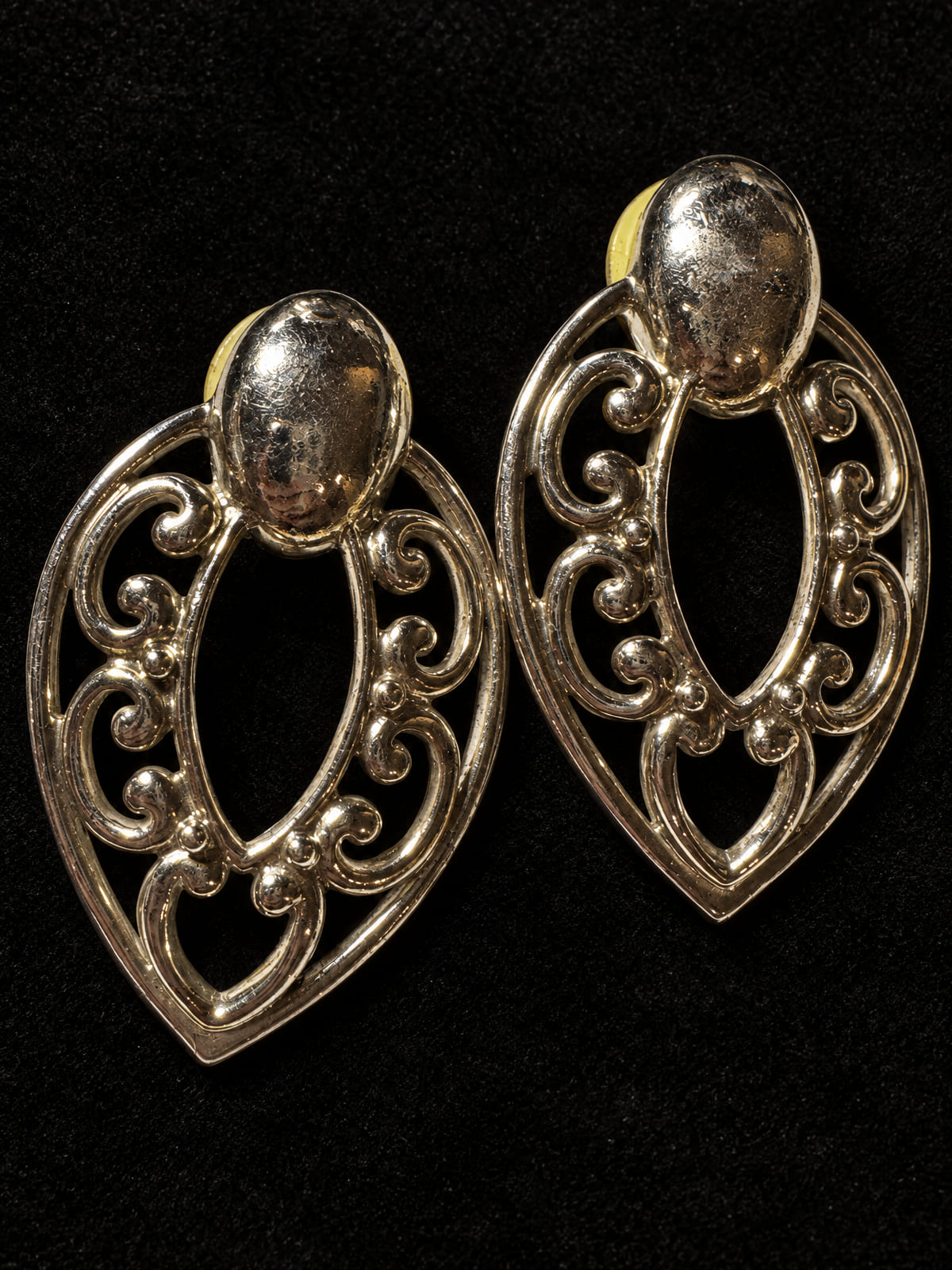 Silver-Tone Filigree Scroll Drop · Statement Clip-On Earrings